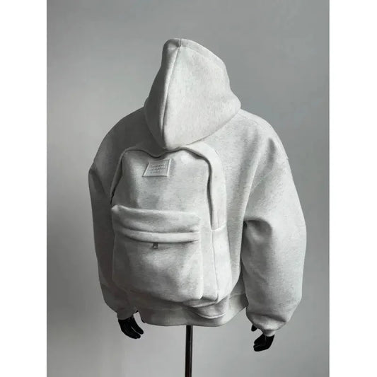 White Grey 3D Sweater Bag Hoodie Men'S Sporty Boxy Short Wide American Style Design Sense Men'S Hooded Jacket