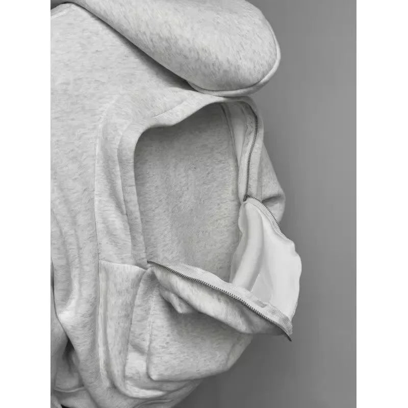 White Grey 3D Sweater Bag Hoodie Men'S Sporty Boxy Short Wide American Style Design Sense Men'S Hooded Jacket