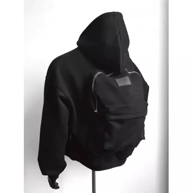 White Grey 3D Sweater Bag Hoodie Men'S Sporty Boxy Short Wide American Style Design Sense Men'S Hooded Jacket